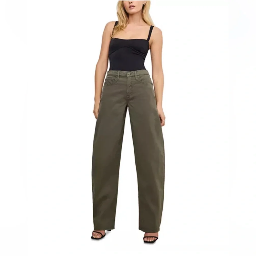 Good American High Rise Barrel Jeans Ft01 Green NWT Size 25 - Picture 12 of 16